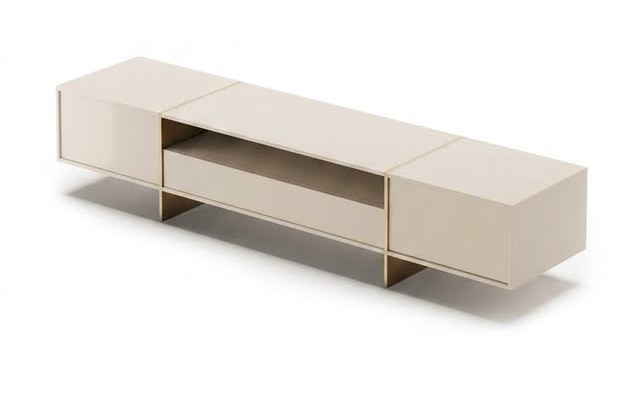 Beige TV Console with Gold Base