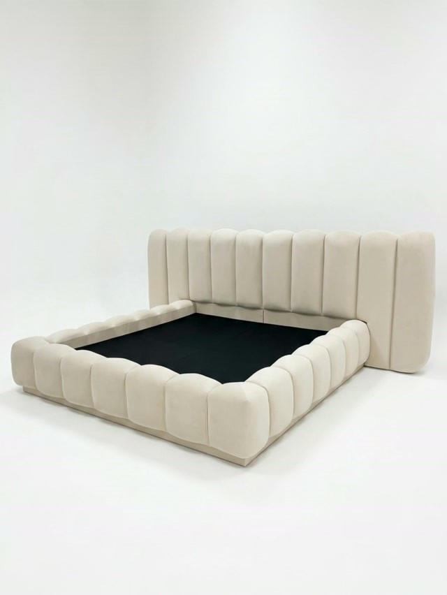 Cream Fluted Upholstered Bed Frame
