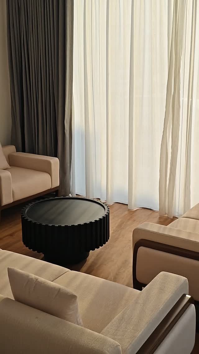 Beige Living Room Set with Black Coffee Table