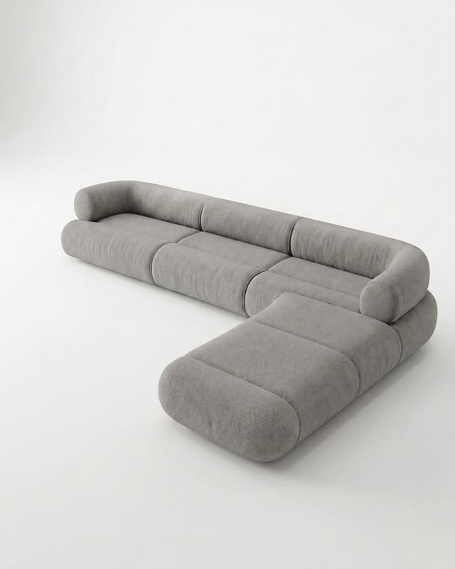 Light-Grey L-Shaped Sectional with Tubular Arms