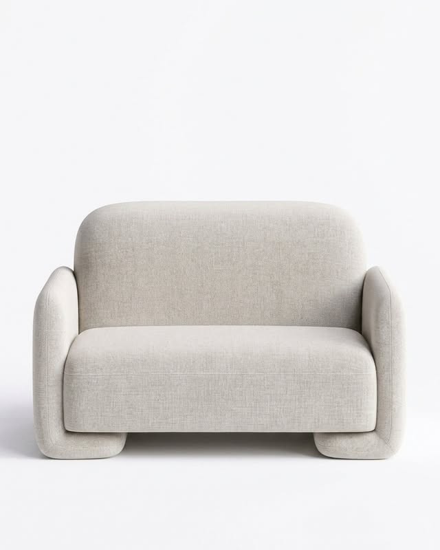 Beige Curved Two-Seat Loveseat