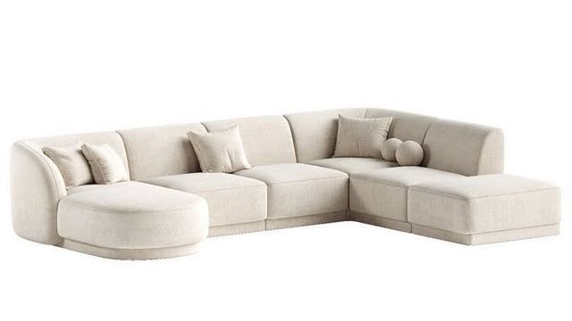 Beige L-Sectional with Rounded Chaise
