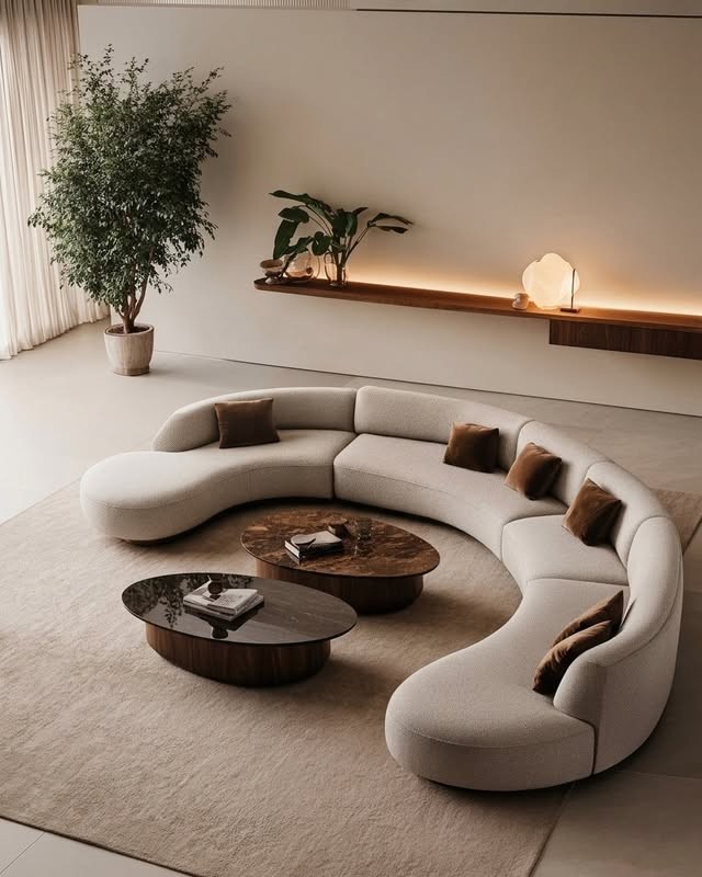 Beige Curved Statement Sectional