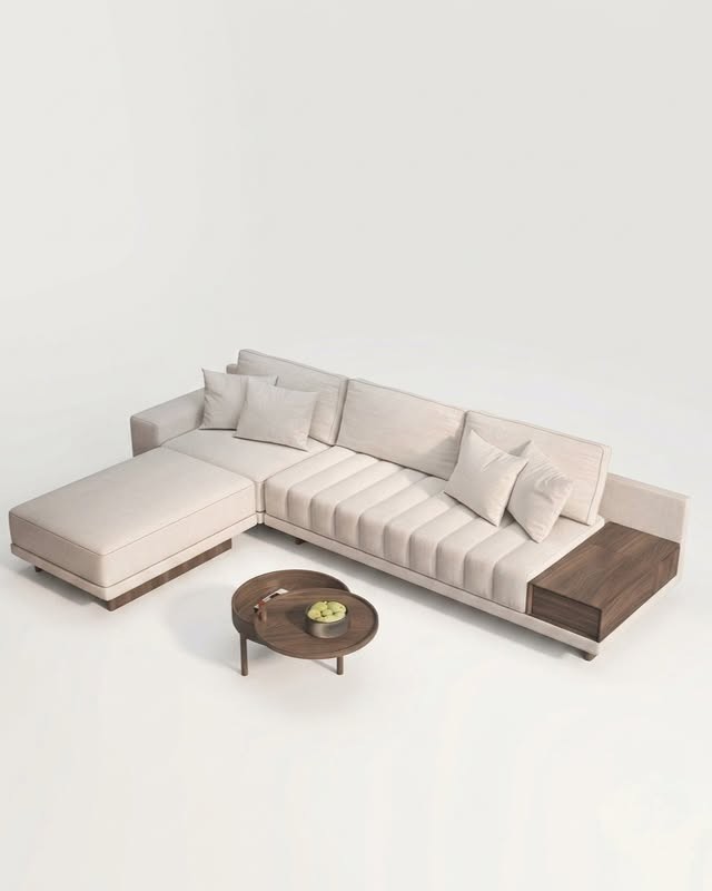 Beige L-Sectional with Chaise and Channel Tufting