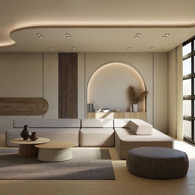 Beige Modular Sectional with Chaise (Styled Living Room)