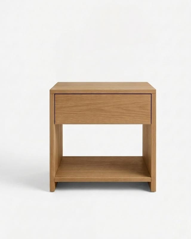 Light Oak Nightstand with Drawer and Shelf